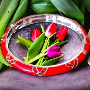 Gorgeous vintage red bangle bracelet with designs